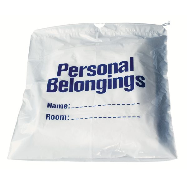 Belongings Bag with drawstring (white with blue imprint) 17" x 20"