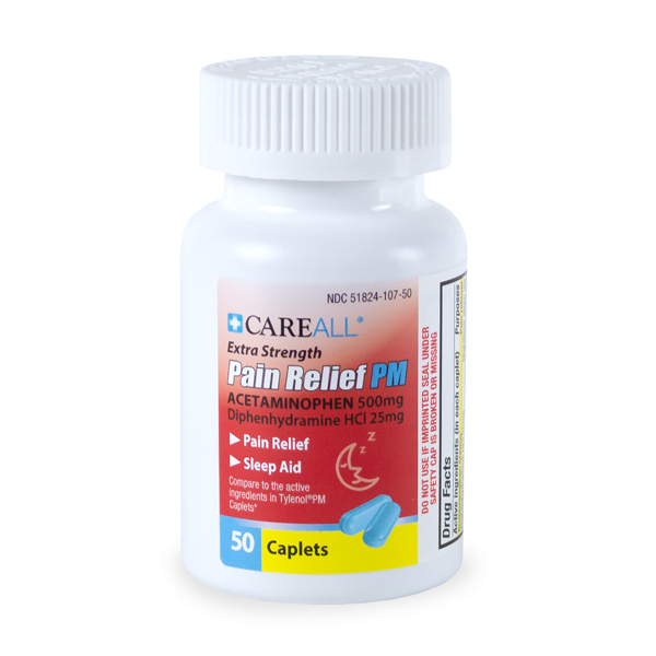 CareALL® Acetaminophen PM Caplets, (Acetaminophen 500mg & 25mg Diphenhydramine HCl), 50/bt (NBE Tylenol PM)